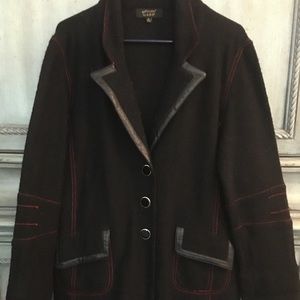 Black 100% wool coat w/ red stitching